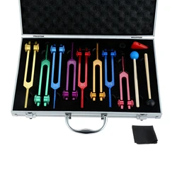 8pcs/1kit Chakra Tuning Forks Hammer with Box 126.22/136.1/141.27/172.06 /194.18/210.42/221.23/272.2Hz Colorful Aluminum Alloy