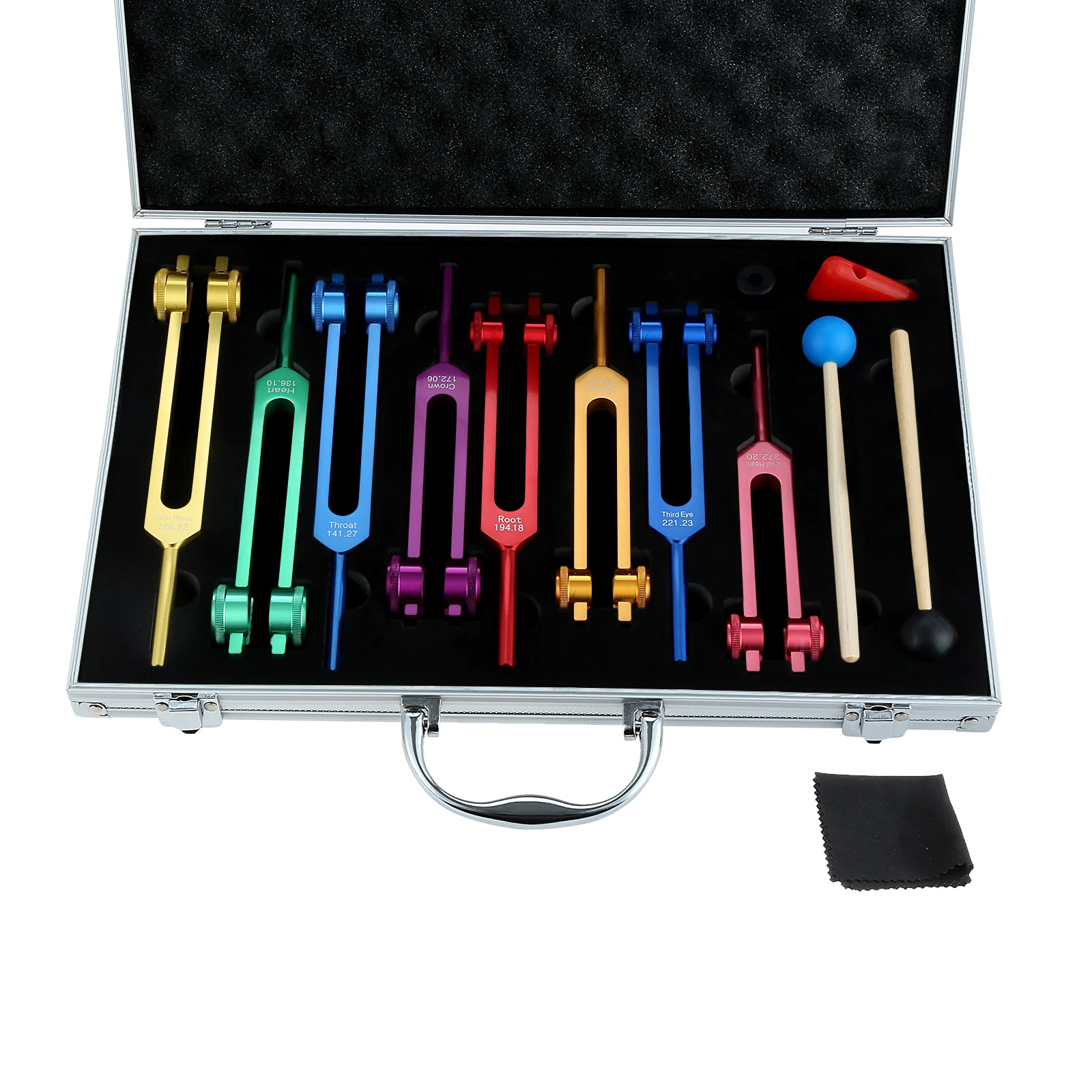 Liga de Alumínio Colorida Tuning Forks Martelo com Caixa Pcs 1kit Acessórios para Chakra 40.22hz 136.1hz 39.27 H.27 264 316 177 23 272.2hz