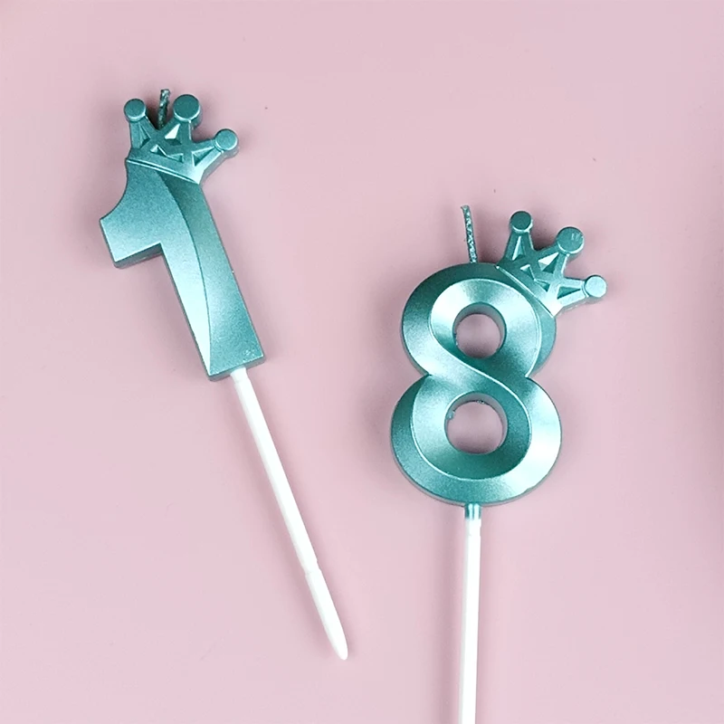Tiffany Blue Cake Number 0-9 Candle Crown Birthday Boy Prince Creative Party Celebration Birthday Cake Decoration