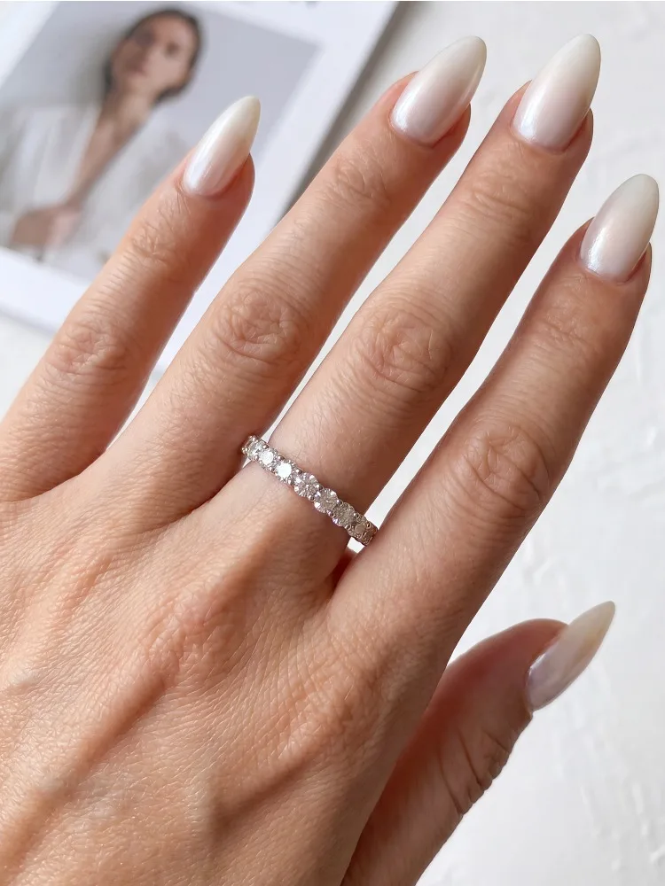 Modische Glänzende Echte Runde Moissanit-Diamantringe für Damen, Verlobungs- und Jubiläumsringe aus 925 Sterling Silber, Edle Schmuckstücke – Detail 3