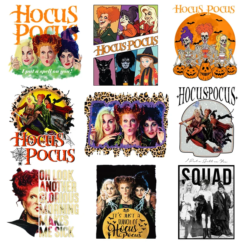 Witches Crew Sanderson Sister Hocus Pocus Halloween Patches for Clothes Heat Transfer Stickers Iron on for Women DIY T shirt