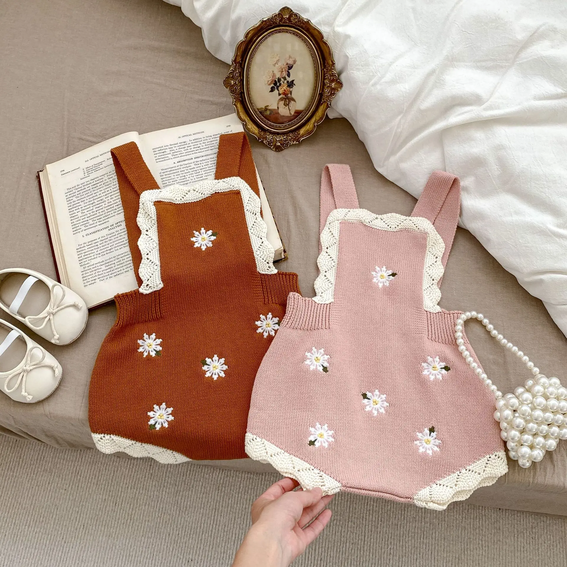 0-3T Newborn Kid Baby Girl Autumn Winter Clothes Flower Print Knit Baby Romper Knit Warm Jumpsuit Cute Sweet Princess Outfit