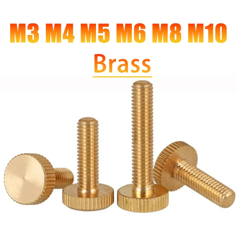 Brass Knurled Flat Head Hand Screw M3 M4 M5 M6 M8 M10 Pure Copper Big Head Knurled Hand Screw Handle Tighten Screw GB835