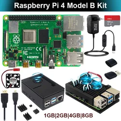 Kit Raspberry Pi 4 avec boîtier, ventilateur, dissipateurs de chaleur, adaptateur secteur, câble vidéo, 32 Go, 64 Go en option, carte TF pour RPI 4, 8G, 4G, 2G, 1 Go de RAM