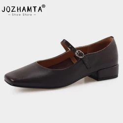 JOZHAMTA Size 34-39 Women Ballet Mary Jane Shoes Real Leather Soft 2025 Mid Heels Pumps Shoes Square Toe Daily Office Lady Dress