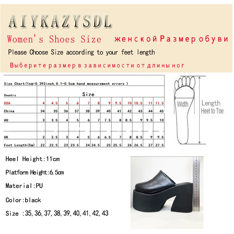 AIYKAZYSDL Black Women Pumps Pu Leather Slip On Flip Flops Thick Sole Bottom Shoes Chunky High Heel Slipper Mule Slides Sandals