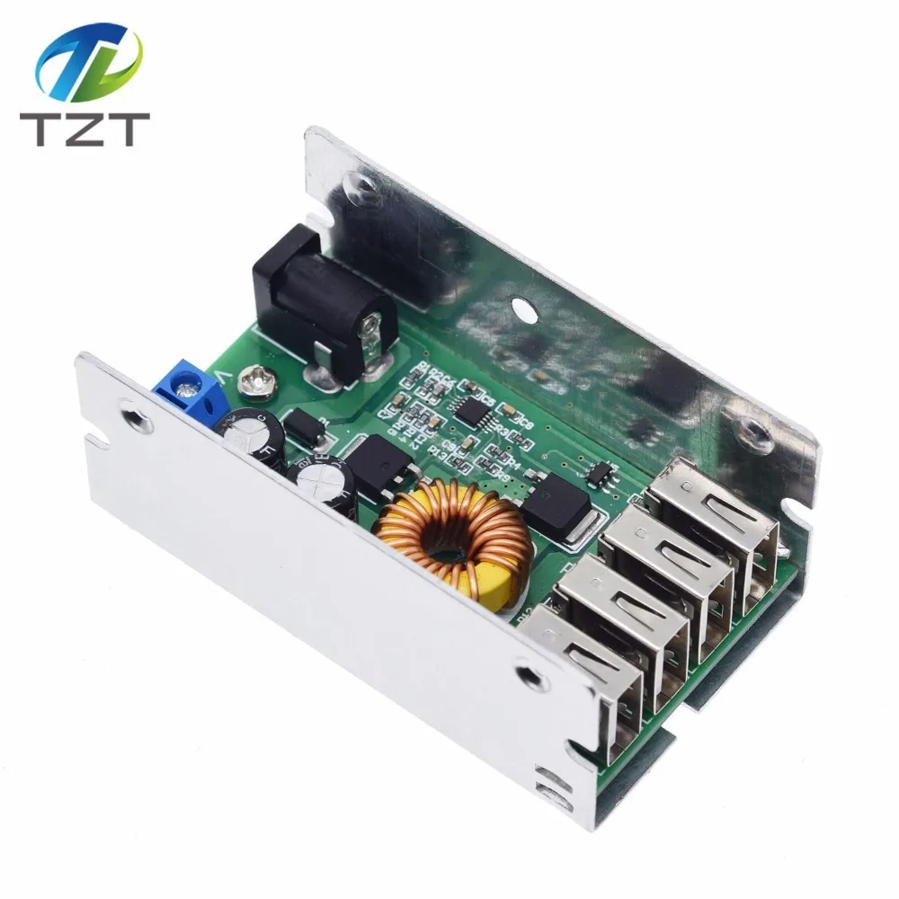 TZT DC-DC 9V 12V 24V 36V To 5V Step Down Board 5A 4 USB Output Buck Converter Power Supply Module with Aluminum Shell For Phones