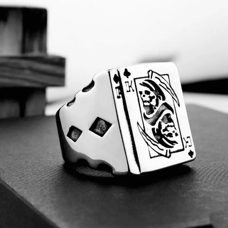 Men's Stainless Steel Polished Sickle And Death Card Creative Ring Fashionable Accessory for Groomsmen Usher Prom Wedding