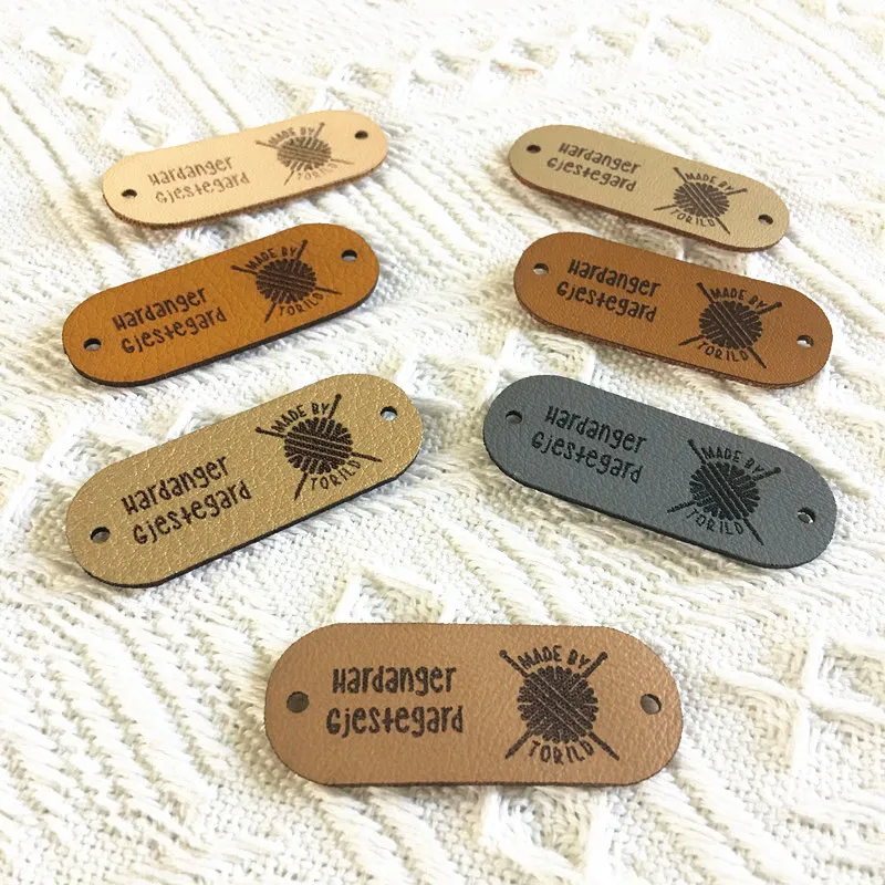 30pcs Handmade labels with rivets Custom leather tags for clothing crochet Personalized knitting hats label with logo brand