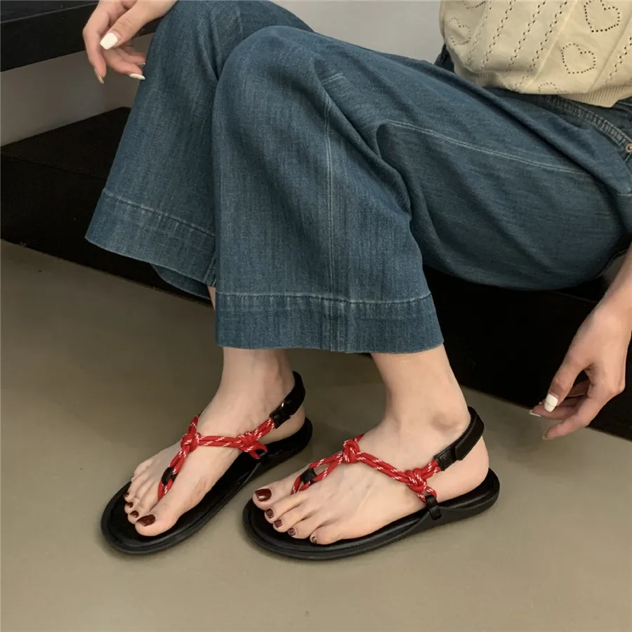 Retro Rope Women Sandals Ladies Casual Flat Shoes Summer Beach Flats Sandalias Mujer 2025 New Holiday Vacation Flip Flops