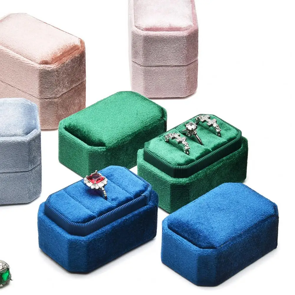 Eight-sided Velvet Jewelry Box, Retro Flip Top Portable Ring Case, Soft Inner Padding Container for Rings And Earrings