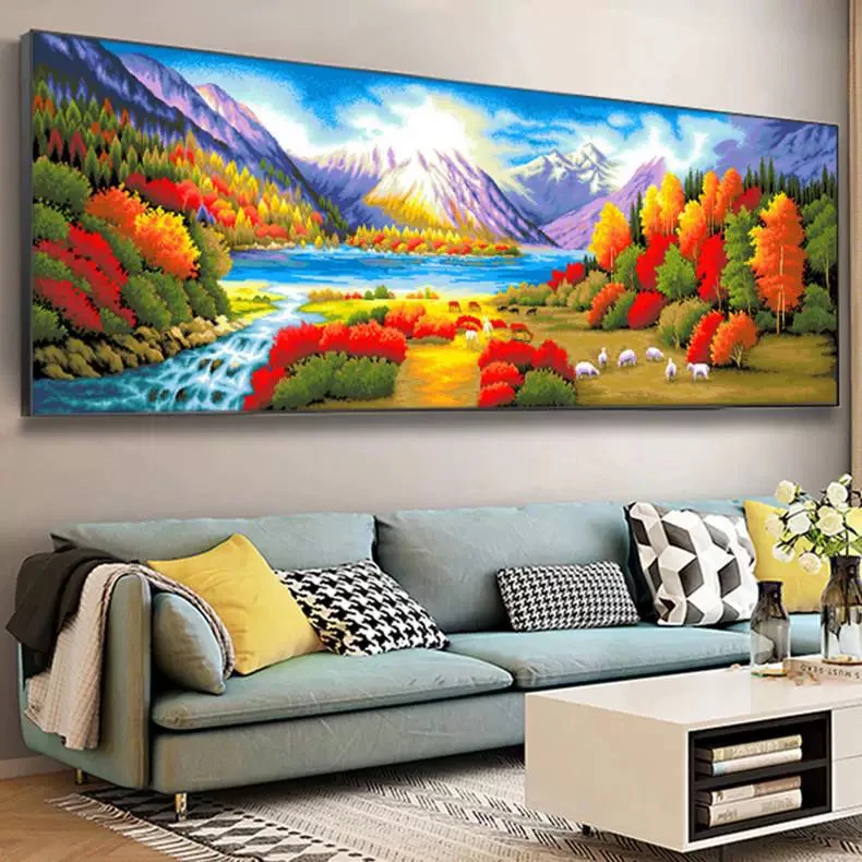 

Modern Simple Handmade Cross Stitch Landscape Mountain Painting Living Room Cotton Fabric White Color Cross Stitch Kit