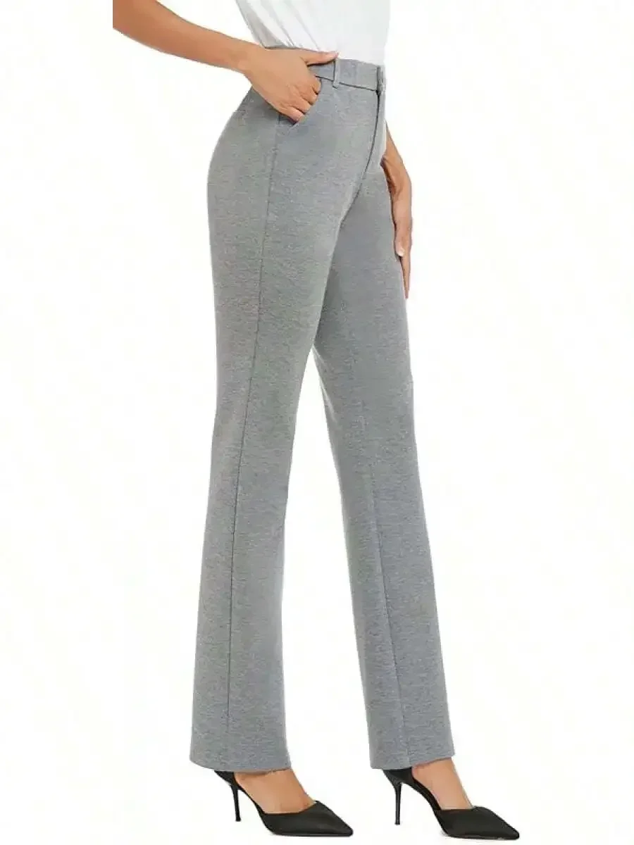 

Womens Stretch Straight Leg Dress Pants Office Work Casual Slacks With Pockets