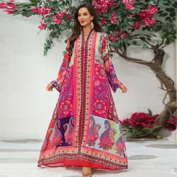Eid Abaya Women Party Dress Print Jalabiya Diamond Muslim Dubai Longue Vestidos Largos Ramadan Morocco Prayer Caftan Robe Abayas