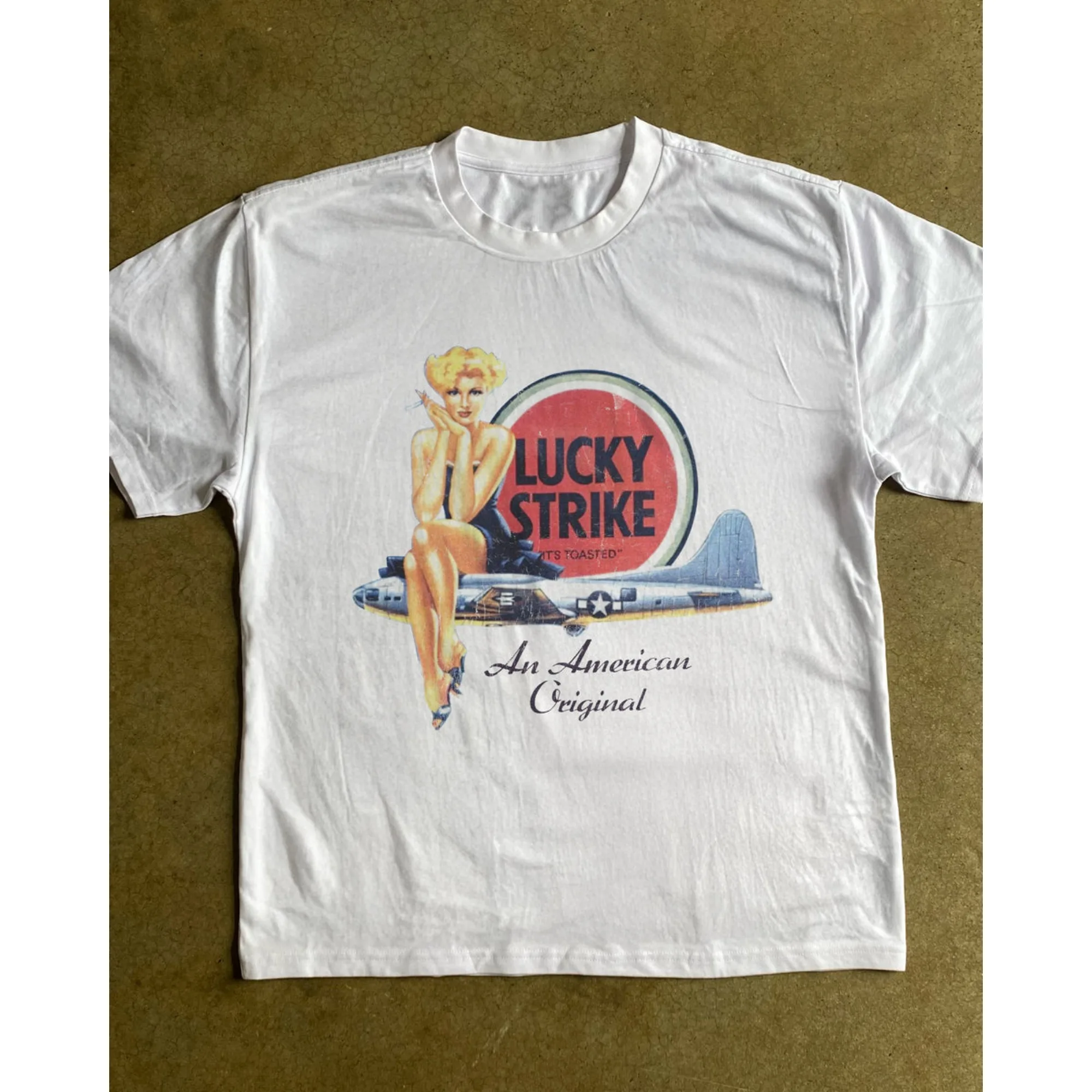 Lucky Strike Pin-Up Graphic T-Shirt for Men Vintage Graphic Tee Retro American Pin-Up Girl Print Short Sleeve Casual Summer Top