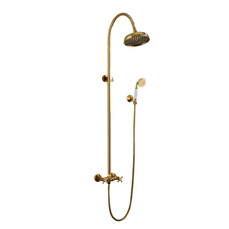 Bathroom shower shower set with vintage style brass body with bathtub faucet, curved pipe, 8-inch top spray