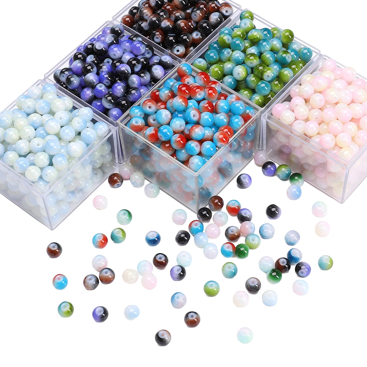30Pcs/Bag Glass Double Splicing Jelly Round Beads Unique Loose Beads Handmade DIY Jewelry Bracelets Earrings Accessories Materia