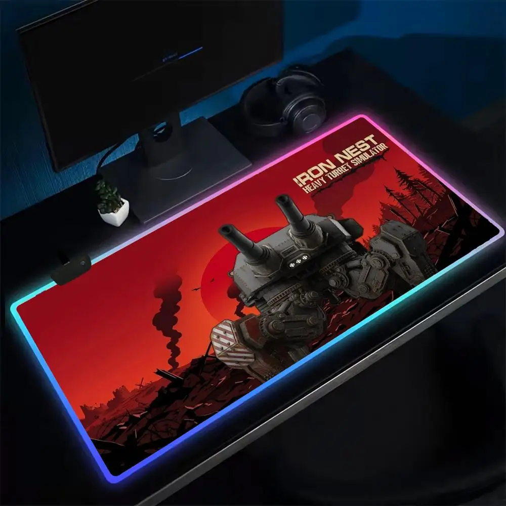 IRON NEST Heavy Turret Mouse Pad Anime Gaming Mouse Pad LED Table Pads Backlit Rubber Desktop XXL RGB Desk Mats