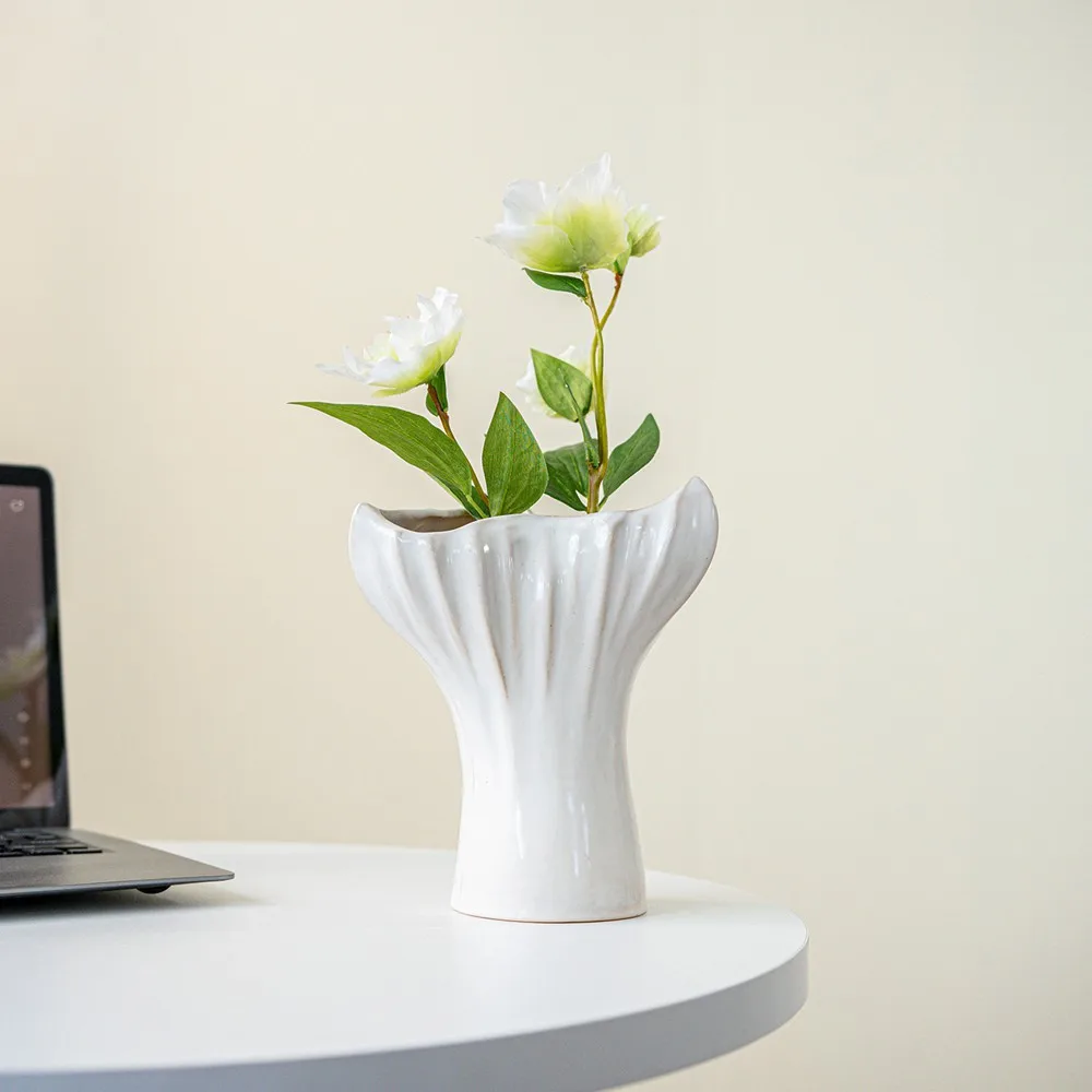 CAPIRON Nordic Geometric Ceramic Vase Triangle Mouth Home Living Room Decoration Accessories Flower Arrangement Shelf Decor