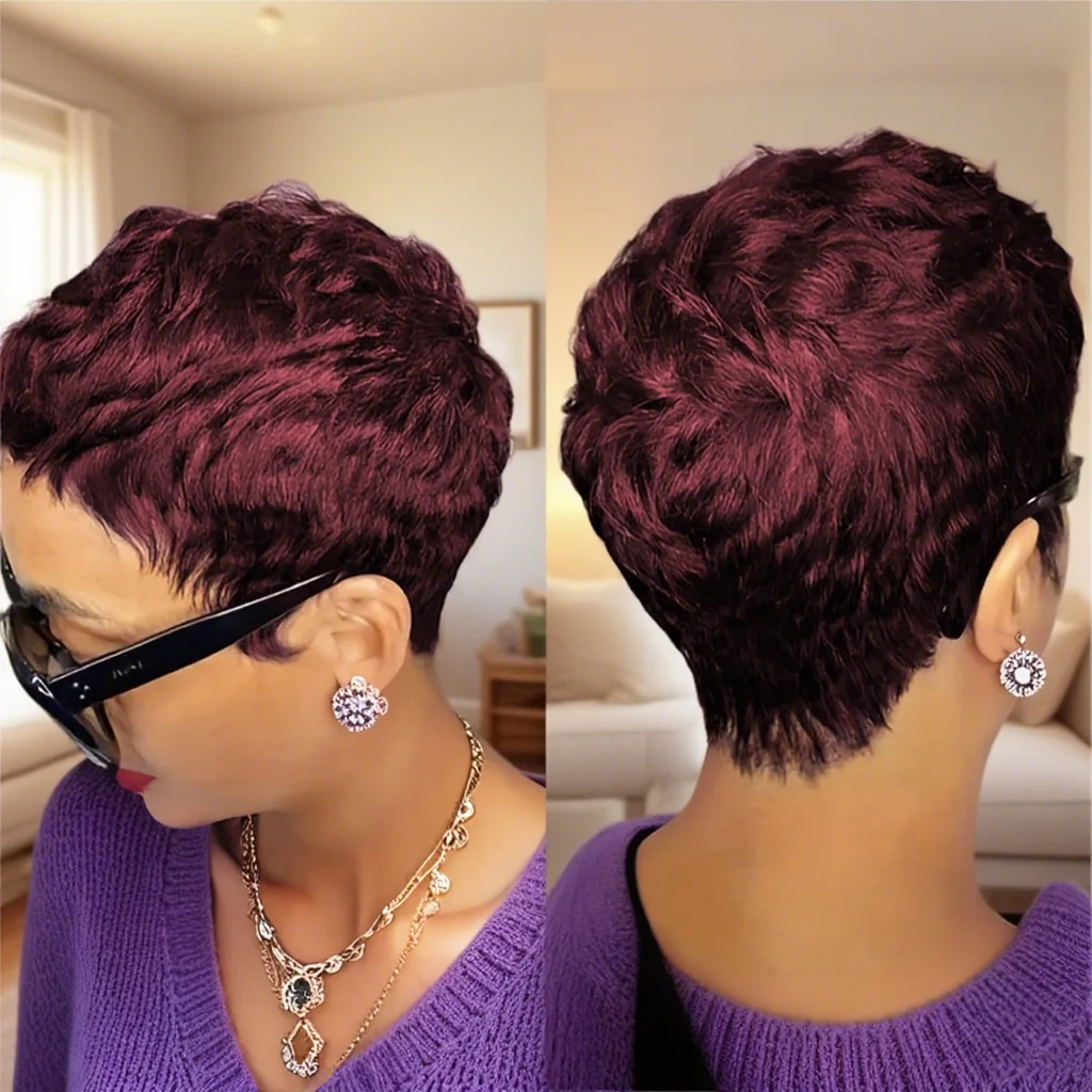 Short Pixie Cut Wig with Bangs, Human Hair