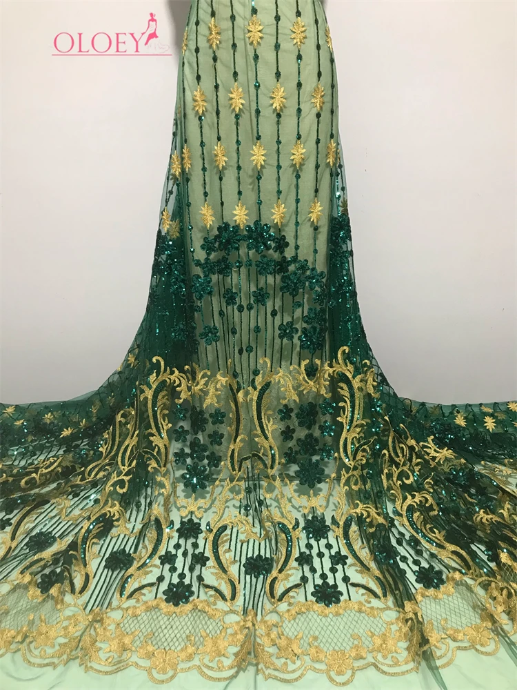 

OLOEY African Tulle Lace Fabrics 5 Yards Nigerian Mesh Silk Lace Fabric Sequins French Tulle Lace For Sewing Women Dress Cloth