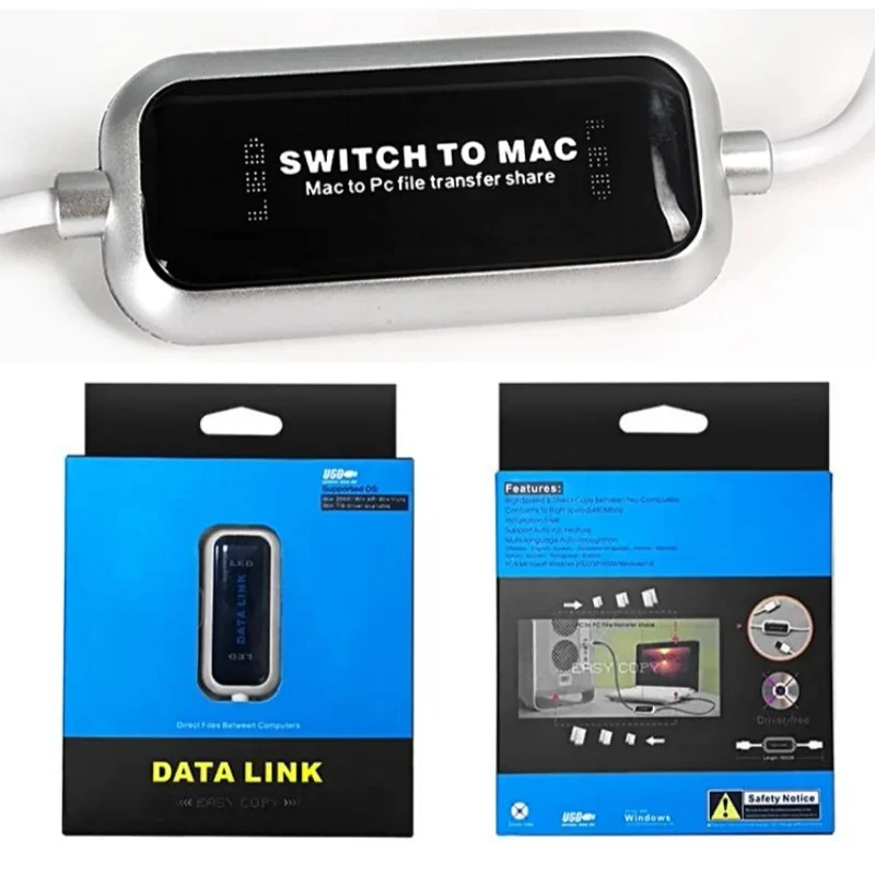 USB 2.0 High Speed PC To PC Online Share Sync Link Net Direct Data File Transfer Bridge LED Cable Easy Copy Between 2 Computer