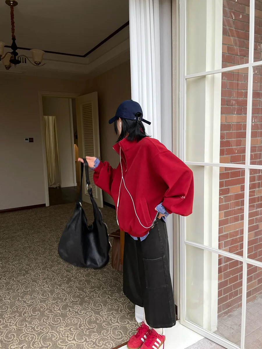 

Толстовка JCCC Cherry Red матовая, утепленная, на молнии, с воротником-стойкой, женская, с длинными рукавами, пуловер, свитшот, к Лунному Новому году