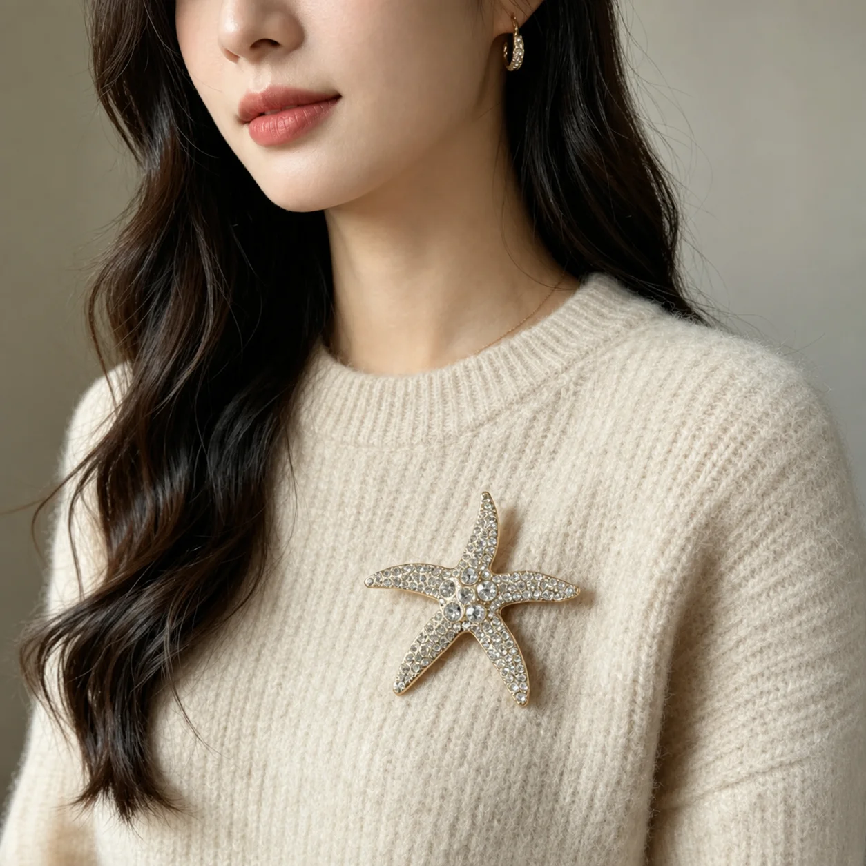 Rhinestone Brooch Vintage Fashion Brooch Starfish Brooch Colorful Alloy Starfish Pin For Scarf Sweater Commute