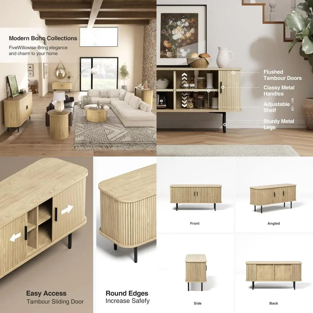 

Шкаф-тумба для ТВ с раздвижными дверцами шириной 47 дюймов, для хранения и использования в качестве буфета в гостиной или на кухне