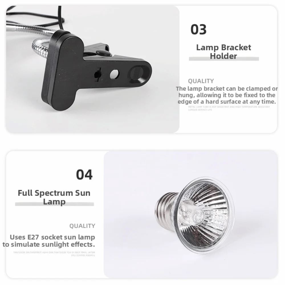 Clamp Design Reptile Heat Lamp Thermostat Control Timer Switch Turtle Sunbathing Lamp Simulated Sunlight Terrarium Heat Light