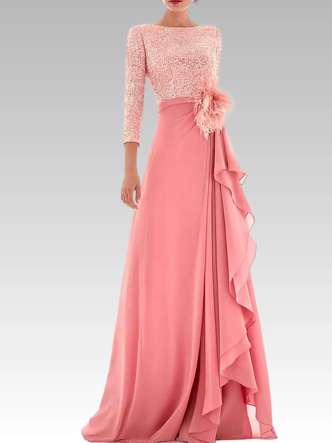 

Elegant Fashions A-Line Chiffon Prom Dress Jewel Neck Asymmetrical 3/4 Sleeve Sequin Formal Evening Gown 2025 free customized