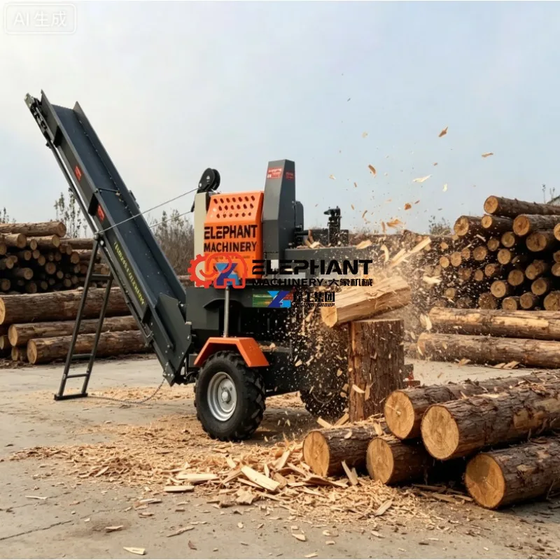 Portable Petrol Hydraulic Log Splitter, Firewood Processor Wood Cutting Machine for Outdoor Farm Backyard Timber Wood Processing