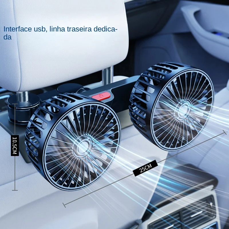 Três-Speed Car Seat Back Cooling Fan, USB Charge, Dual Head, 360 Graus de rotação, Pescoço Cooler, Verão Acessórios