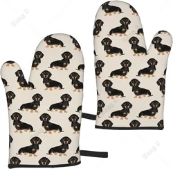 Dachshund Weiner Dog Oven Mitts Non-Slip Heat Resistant Soft Cotton Lining Kitchen Gloves for Cooking Baking BBQ One Size