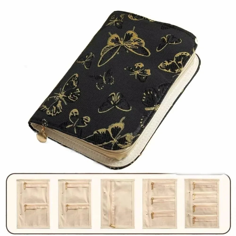Flower Pattern Jewelry Storage Book Zipper Closure Anti-oxidation Grid Jewelry Packaging Box Clear Pockets Multi-layer