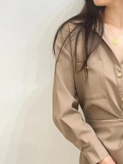 

Women brown shirt dress lapel slim fit office ladies elegant party dresses for women 2023 women's clothing