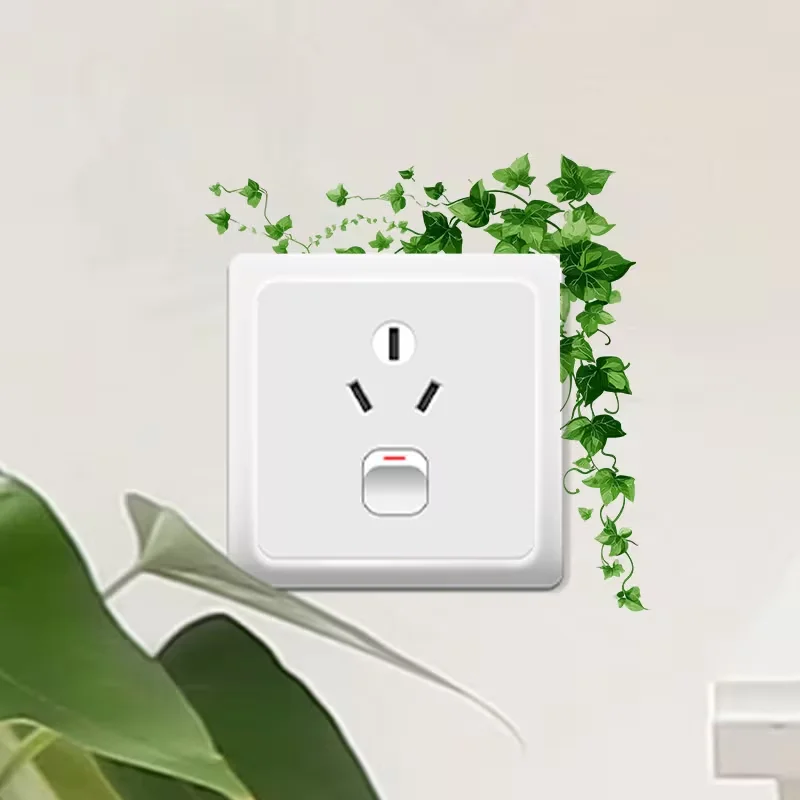 1 Piece Bohemian Vine Leaf Wall Switch Sticker – Removable Self-Adhesive Green PVC Wall Decal; Suitable for Living Room, Bedroom