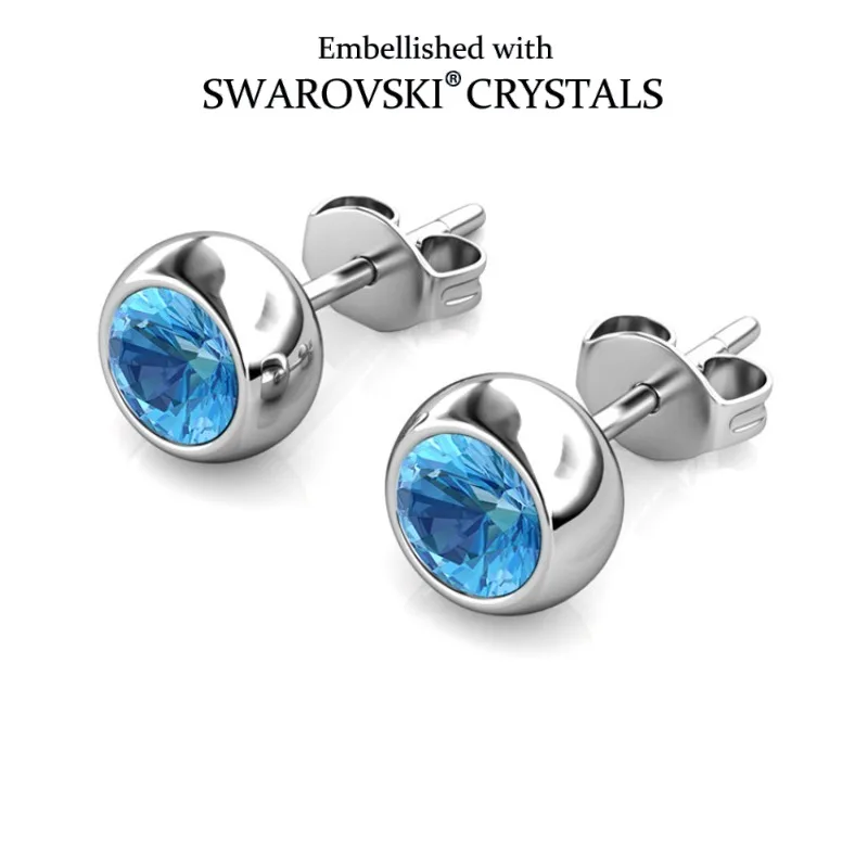 

Daisini Women's Round Cut Bezel Stud Earrings 925 Sterling Silver Embellished with Swarovski Crystals Men Jewelry Ear piercing