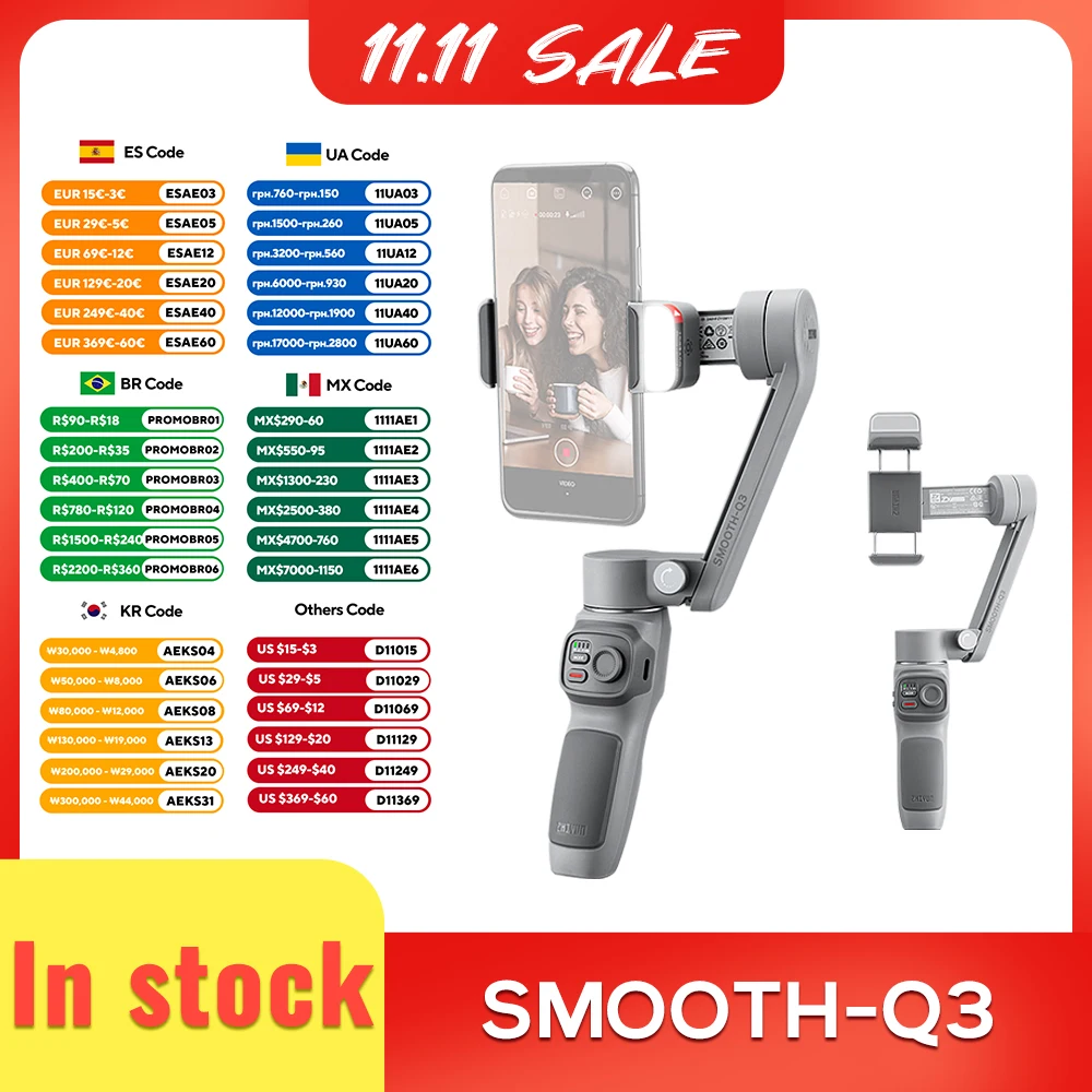 

Официальный портативный подвес для телефона ZHIYUN SMOOTH Q3, 3-осевой ручной стабилизатор для iPhone 14 pro max/Huawei/Xiaomi