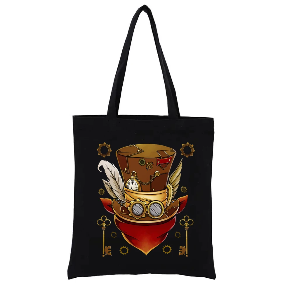 

Steampunk Hat Graphic Print Shopping Bags Geek Series Shopper Canvas Tote Bag Women Fashion Handbags Casual Totes Funny Totebag