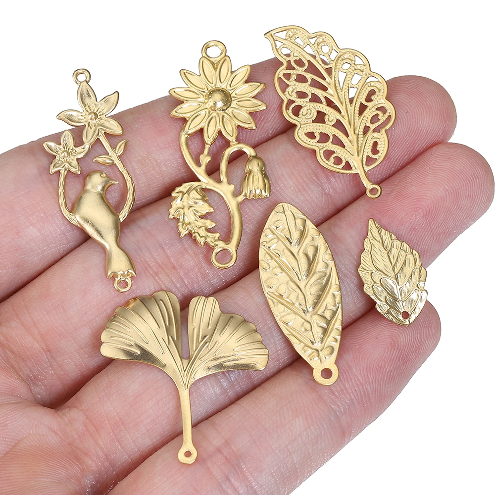 No Fade 20pcs 10pcs Stainless Steel Leaf Ginkgo Leaves Pendants Charms for Necklace Earrings Jewelry Making DIY Wholesale