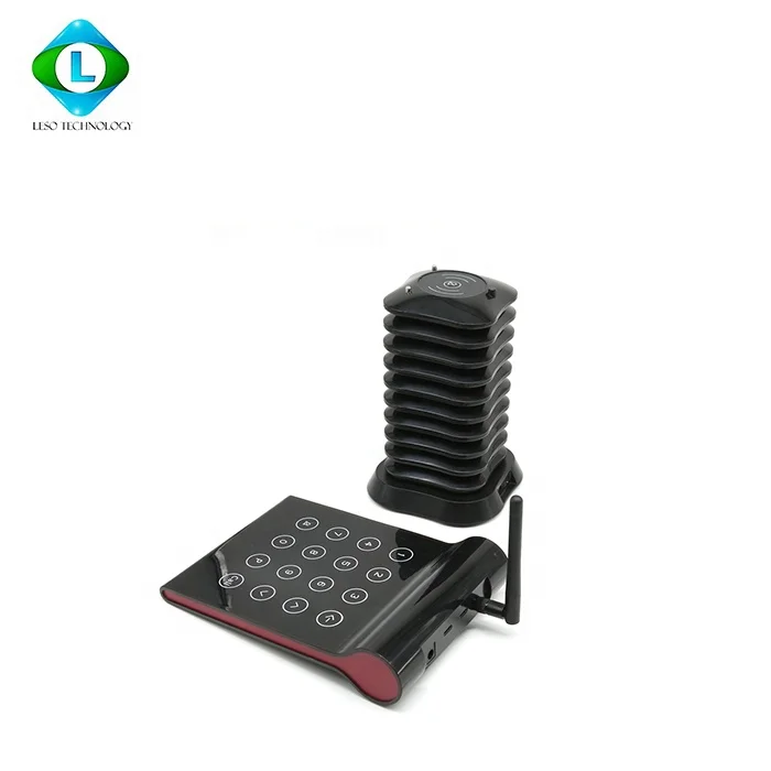 FSK Long Distance Wireless Calling Queuing System with 1 Transmitter + 10 Coaster Pagers for Restaurants, snack bars,bakery