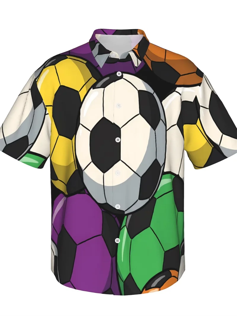

Мужская гавайская рубашка для любителей футбола с разноцветным принтом футбольного мяча, дышащая, легкая, для пляжного отдыха, мужская одежда