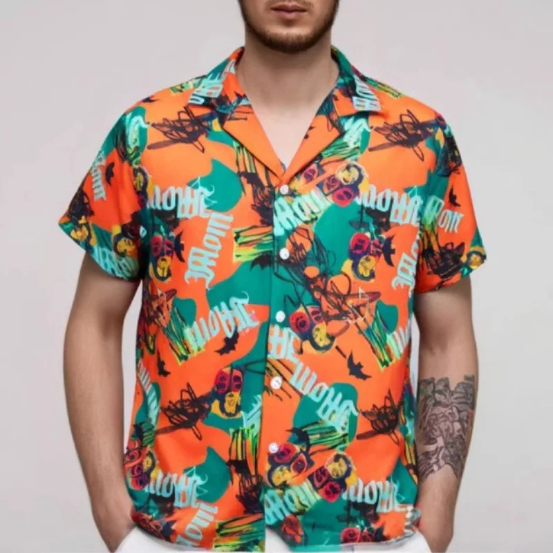 

Hot Short Sleeve Fashion Summer Casual Vintage Loose Men Versatile Beach Wear Floral Shirt Jacke Outfit Button Printed Vacation