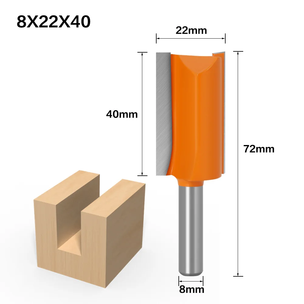 8mm Shank Milling Cutter for Wood Double Flute Straight Router Bit End Mill 14mm 16mm 18mm 22mm Woodworking Carpentry Tools