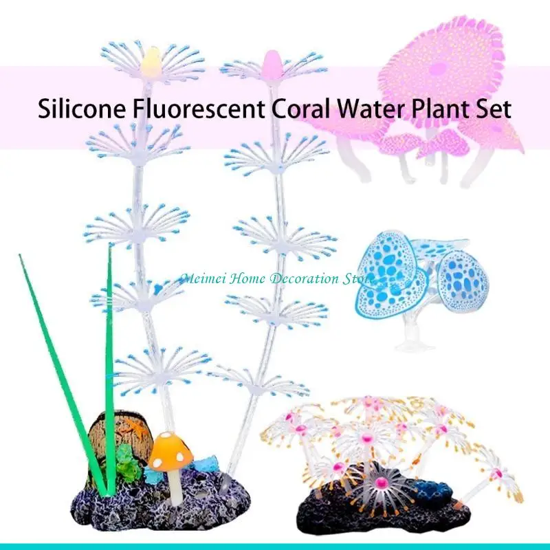 

H7BF 4 шт. жизнь, как красочные коралловые травяные украшения для домашнего офиса, украшения аквариумов