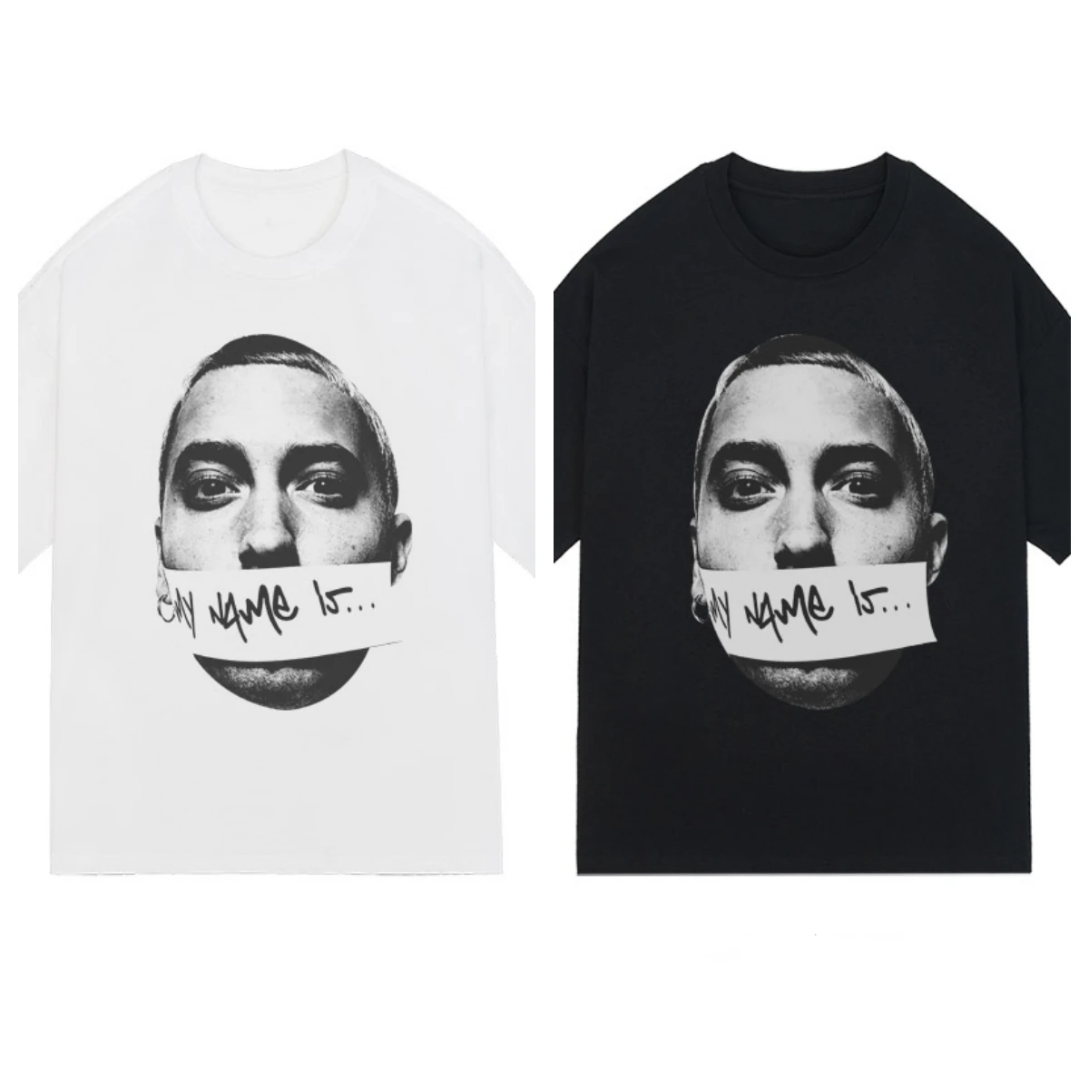 

Millennial Punk Graphic Portrait Print T-shirt Oversize Print Personality HipHop Loose Matching Round Neck Tee for Men and Women