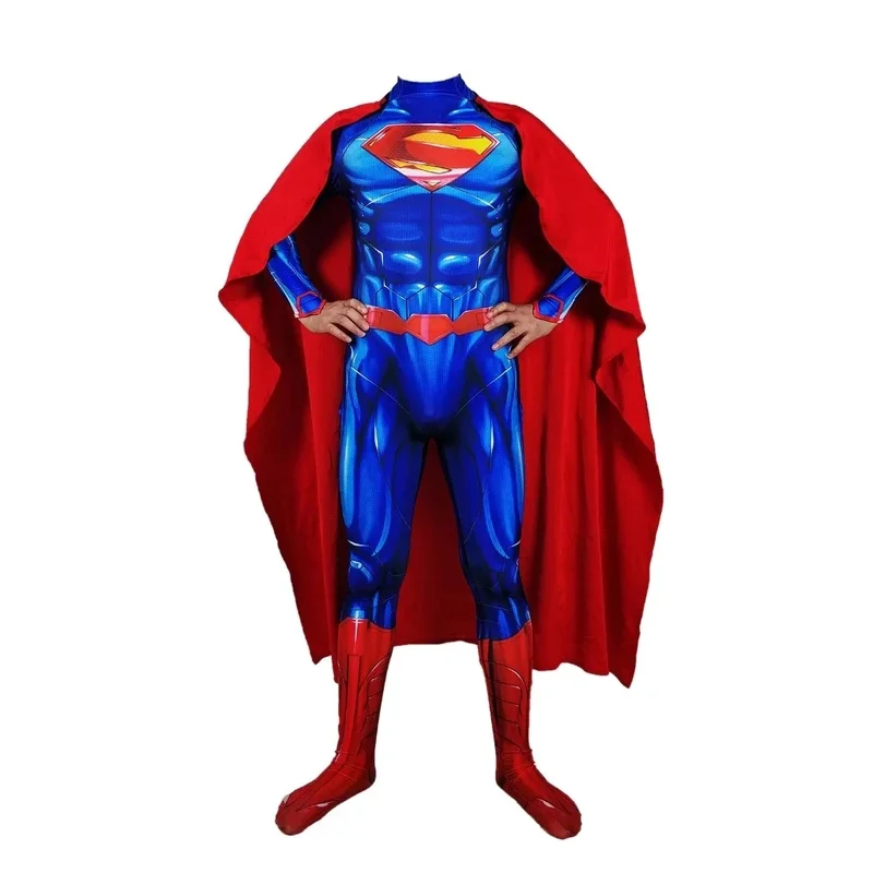 2025 Blue New 52 Clark Cosplay Costume Superhero Man Suit Bodysuit Boys Zentai Suits Halloween Jumpsuit Adults Kids -o-A