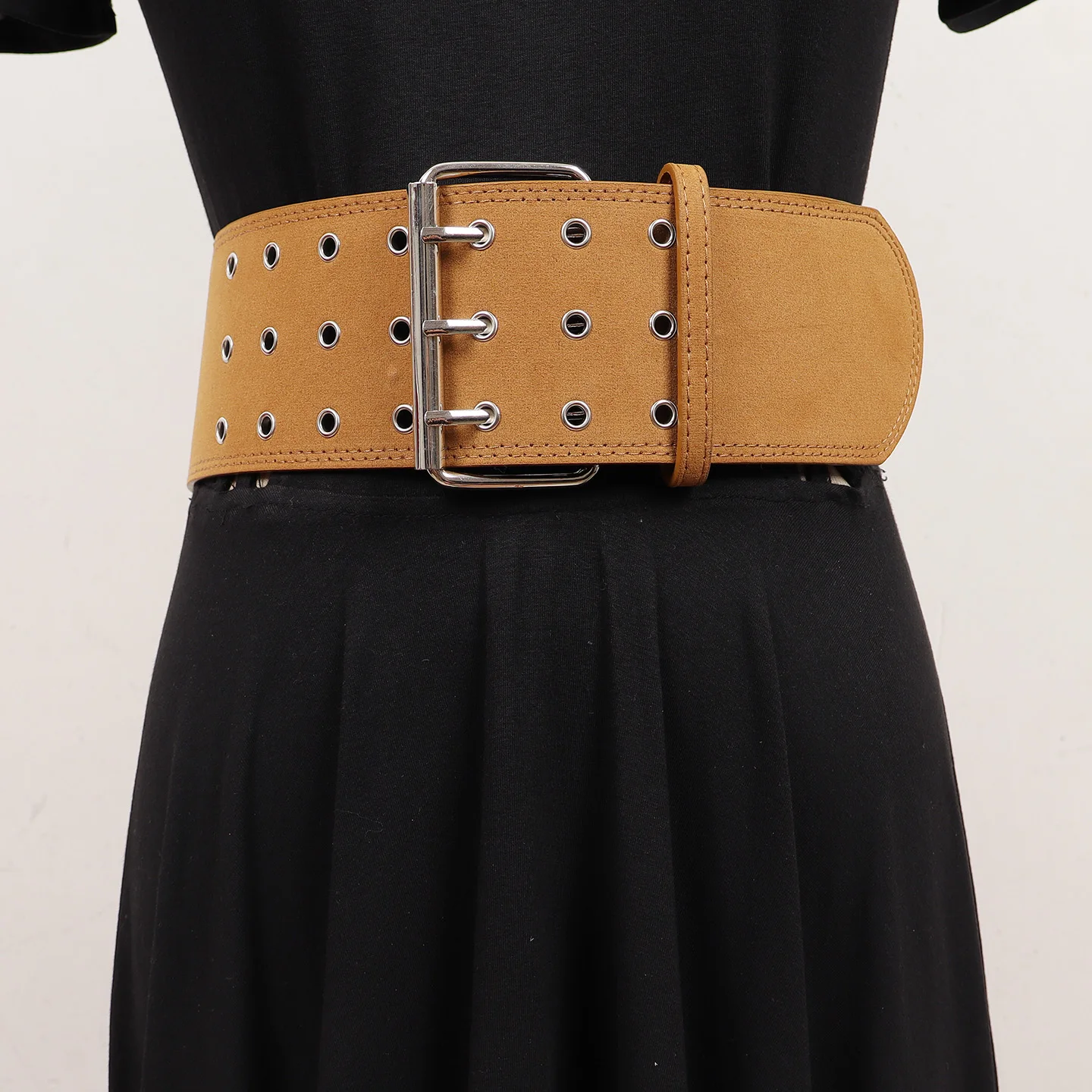 

Винтажные трехслойные поясные ремни из искусственной кожи с пряжкой для женщин, замшевые ремни из искусственной кожи с заклепками в стиле панк, широкие пояса, женский халат Ceinture Pour