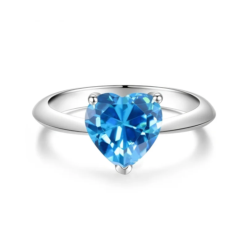 S925Pure silver gold-plated lab-grown colored moissanite heart-shaped ring wedding ring factory wholesale